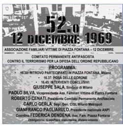 52° ANNIVERSARIO DELLA STRAGE NEOFASCISTA DI PIAZZA FONTANA
