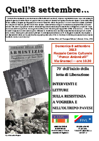 Intervento di Antonio Corbeletti, presidente ANPI Voghera in occasione del 70º Anniversario dell’8 Settembre 1943
